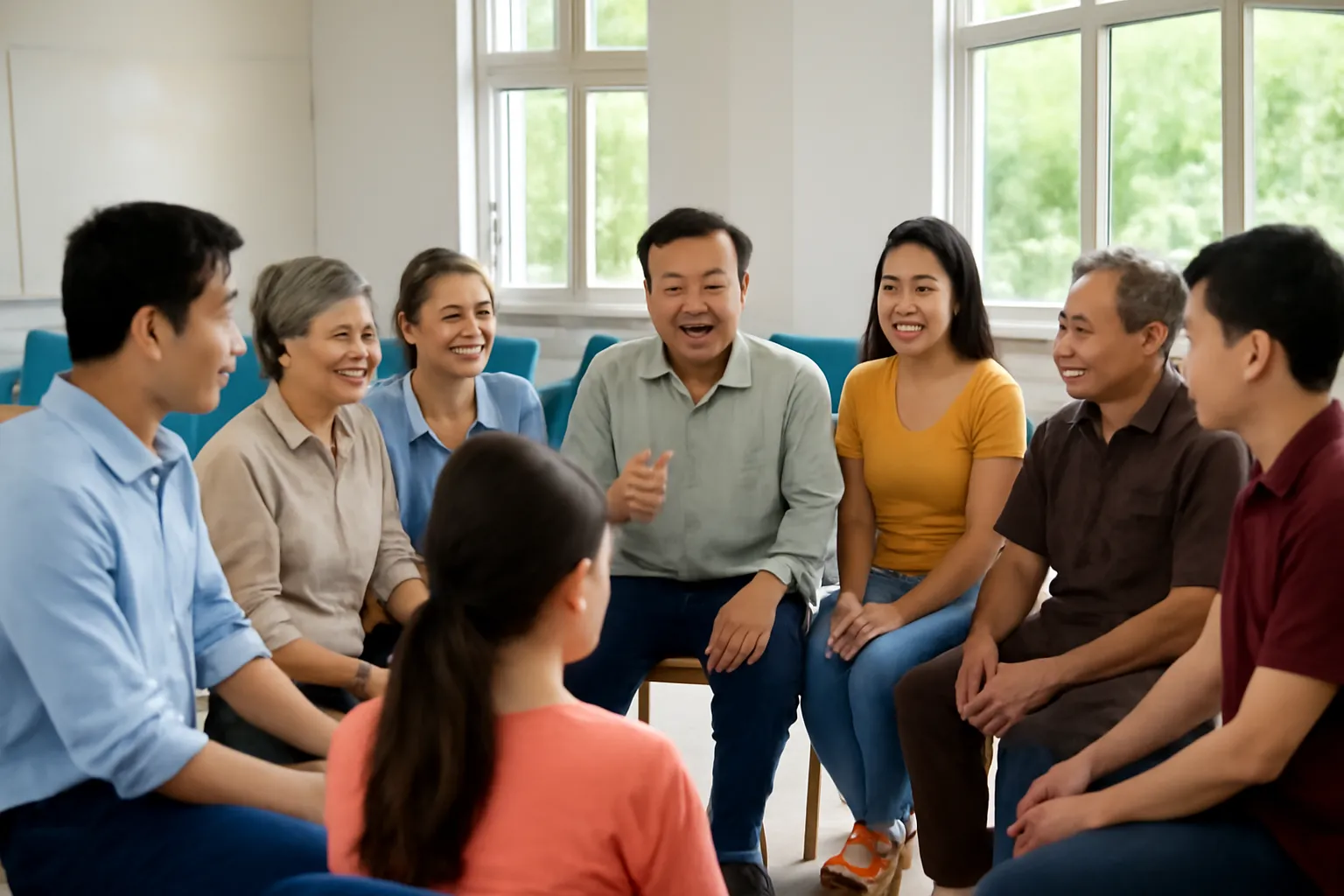 Nhóm người Việt nhiều độ tuổi thảo luận trong một buổi họp cộng đồng ở nhà văn hoá